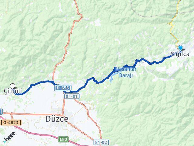 Düzce Yığılca Çilimli Arası Kaç Km - Yol Haritası