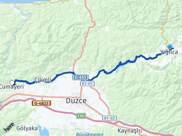 Düzce Yığılca Cumayeri Arası Kaç Km - Yol Haritası