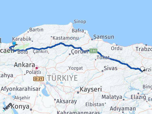Düzce Yığılca Erzincan Arası Kaç Km - Yol Haritası