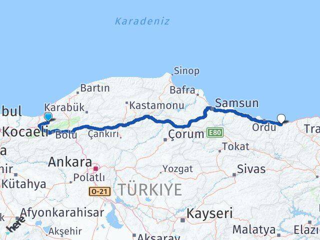 Düzce Yığılca Giresun Arası Kaç Km - Yol Haritası