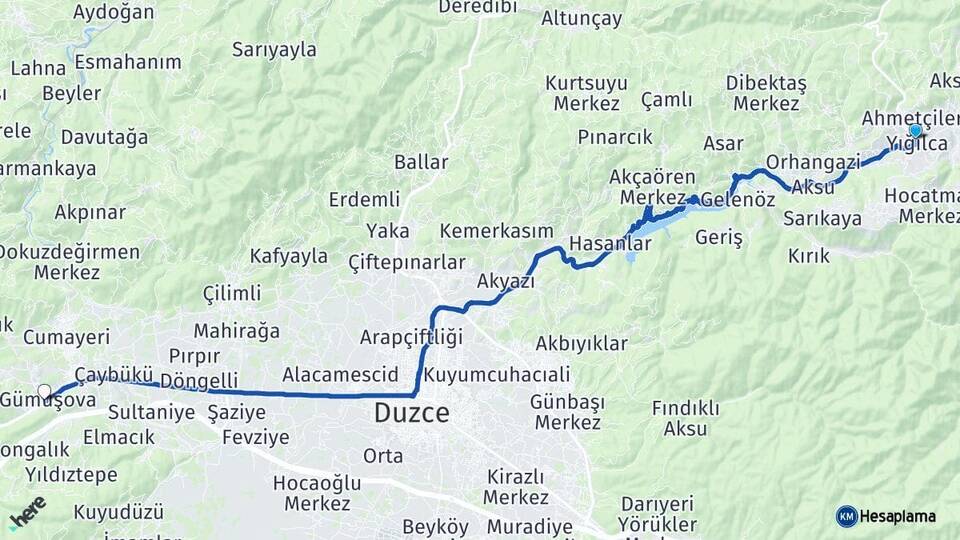 Düzce Yığılca Gümüşova Arası Kaç Km - Yol Haritası