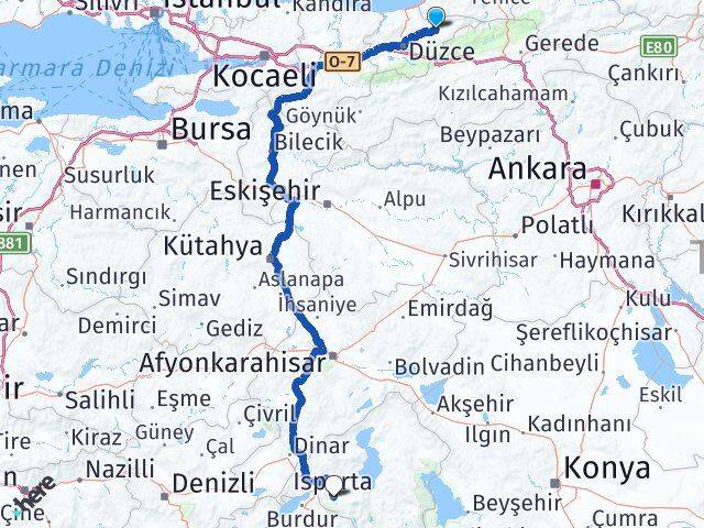Düzce Yığılca Isparta Arası Kaç Km - Yol Haritası