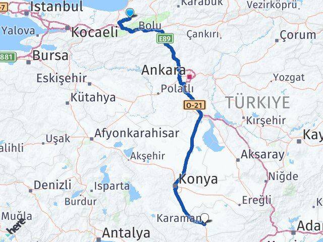 Düzce Yığılca Karaman Arası Kaç Km - Yol Haritası