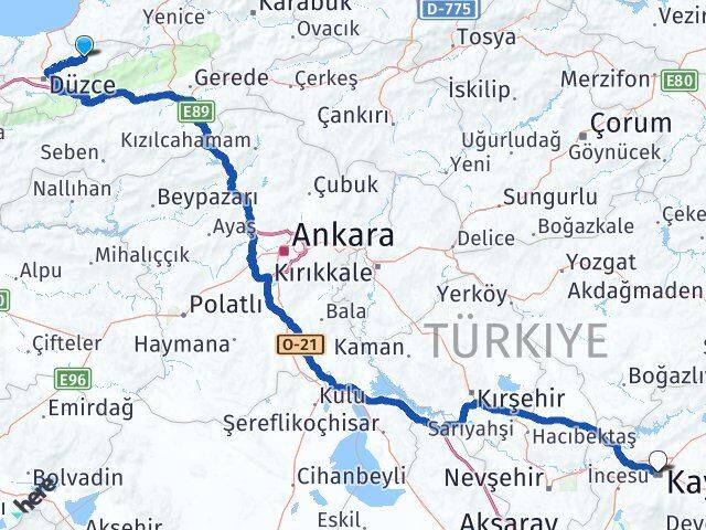 Düzce Yığılca Kayseri Arası Kaç Km - Yol Haritası
