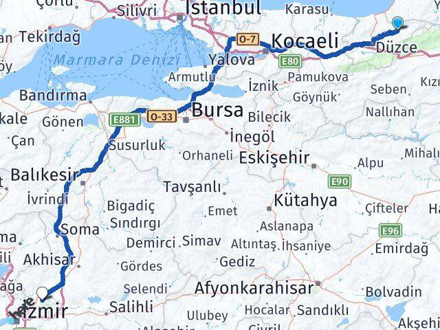 Düzce Yığılca Manisa Arası Kaç Km - Yol Haritası