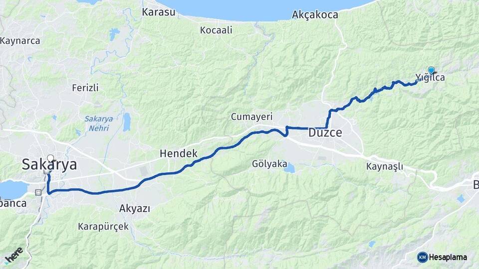 Düzce Yığılca Sakarya Arası Kaç Km - Yol Haritası