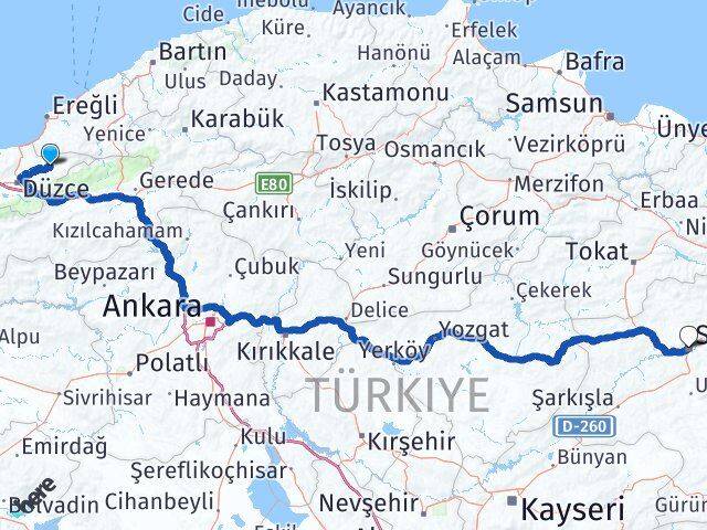 Düzce Yığılca Sivas Arası Kaç Km - Yol Haritası