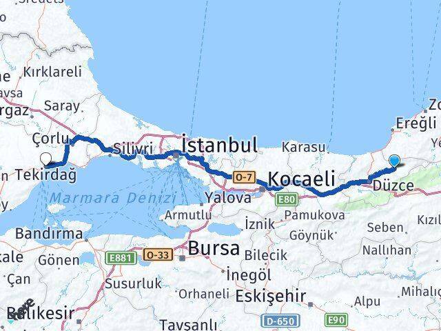 Yığılca Tekirdağ Arası Kaç Km - Yol Tarifi