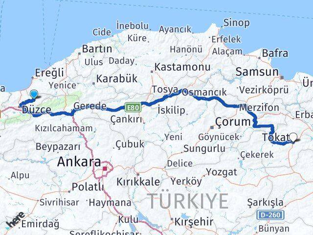 Düzce Yığılca Tokat Arası Kaç Km - Yol Haritası