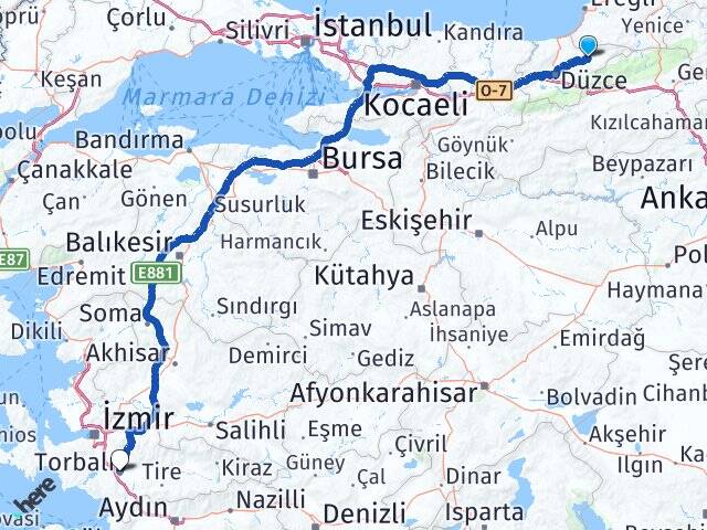 Düzce Yığılca Torbalı İzmir Arası Kaç Km - Yol Haritası
