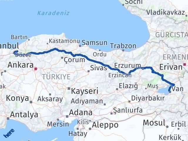 Düzce Yığılca Van Arası Kaç Km - Yol Haritası