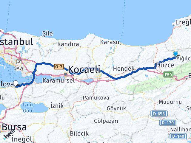 Yığılca Yalova Arası Kaç Km - Yol Tarifi