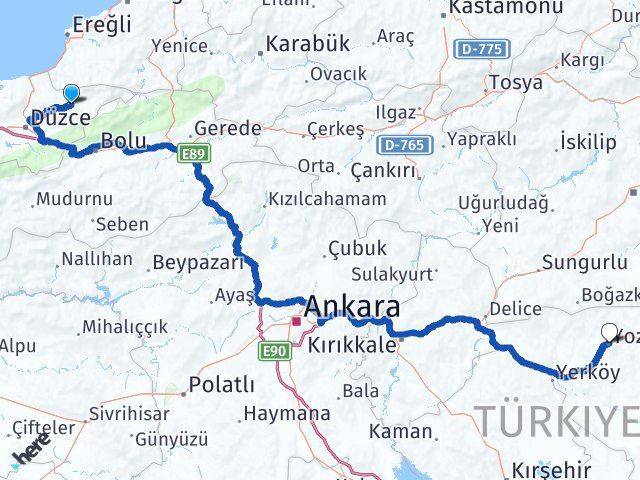 Düzce Yığılca Yozgat Arası Kaç Km - Yol Haritası