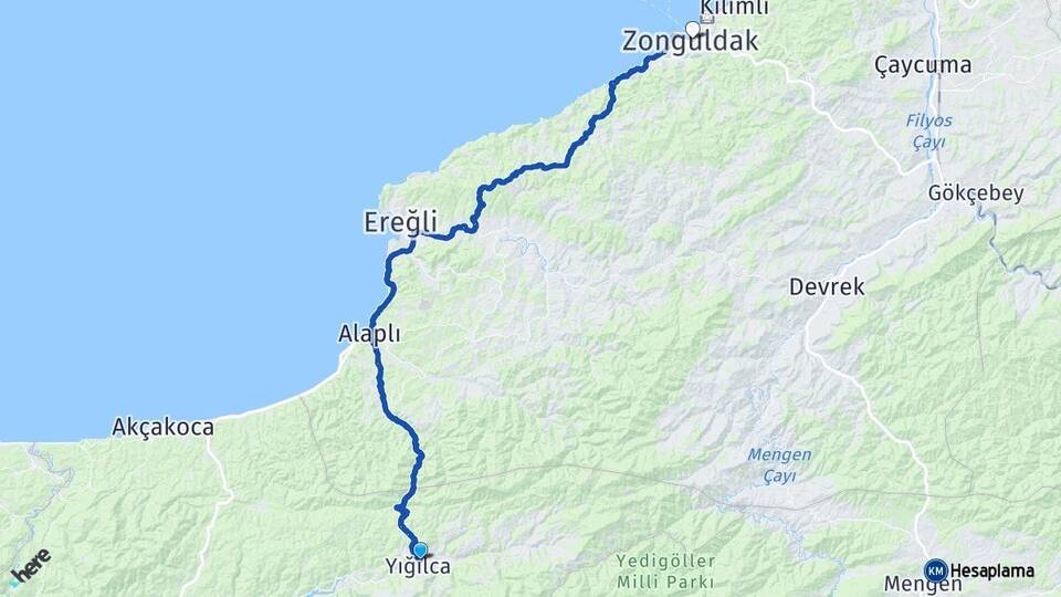 Düzce Yığılca Zonguldak Arası Kaç Km - Yol Haritası