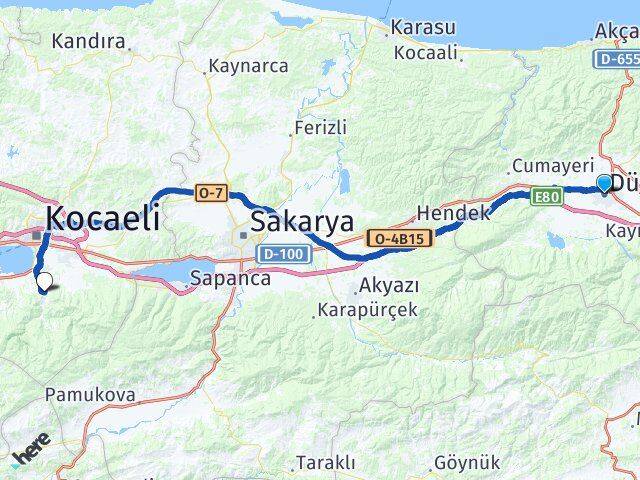 Düzce Yuvacık Yakacık Başiskele Kocaeli Arası Kaç Km - Yol Haritası