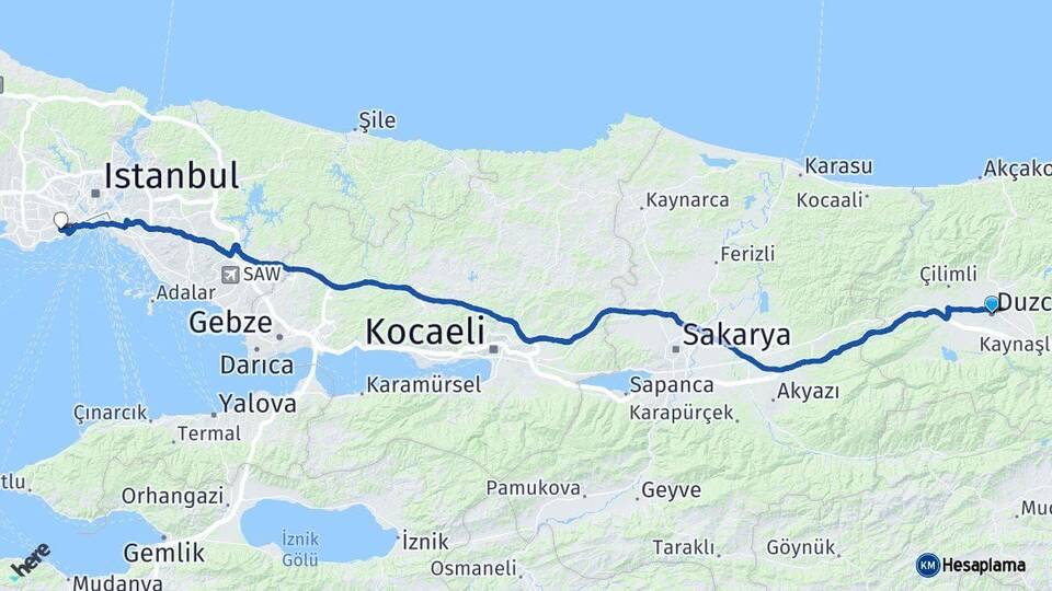Düzce Zeytinburnu İstanbul Arası Kaç Km - Yol Haritası