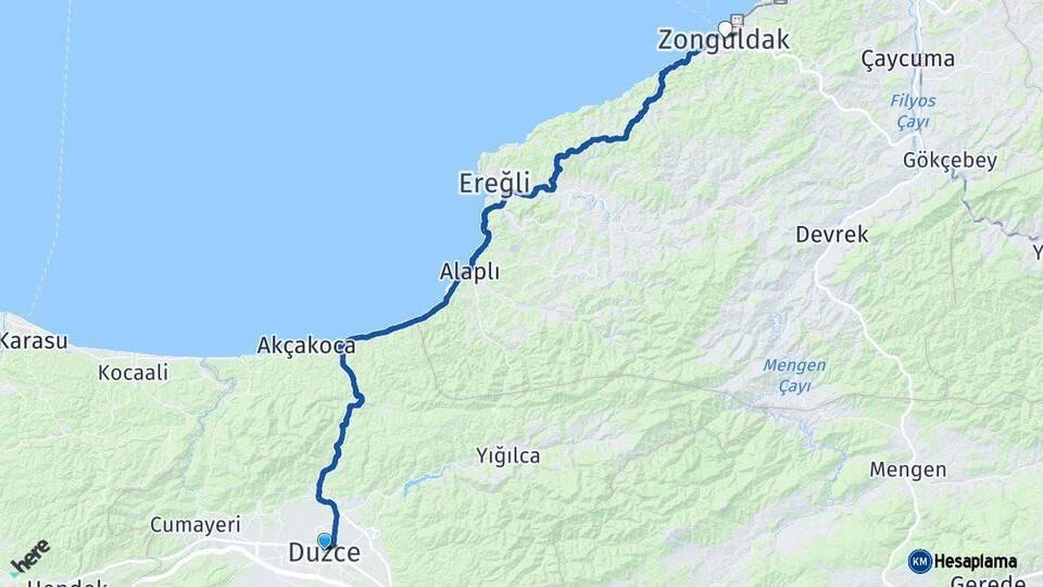 Düzce Zonguldak Arası Kaç Km - Yol Haritası