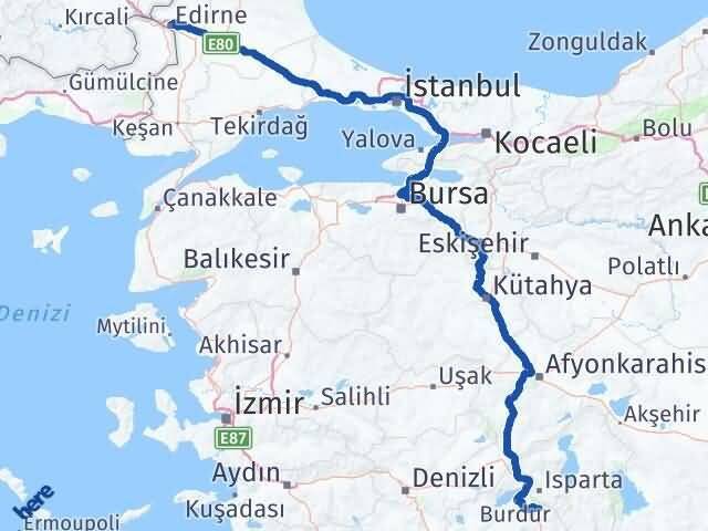 Edirne Ağlasun Burdur Arası Kaç Km - Yol Haritası