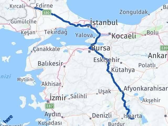 Edirne Aksu Isparta Arası Kaç Km - Yol Haritası