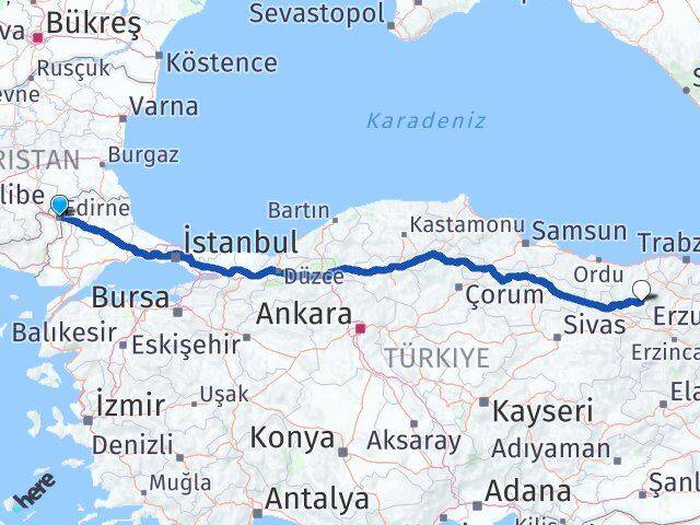 Edirne Alucra Giresun Arası Kaç Km - Yol Haritası