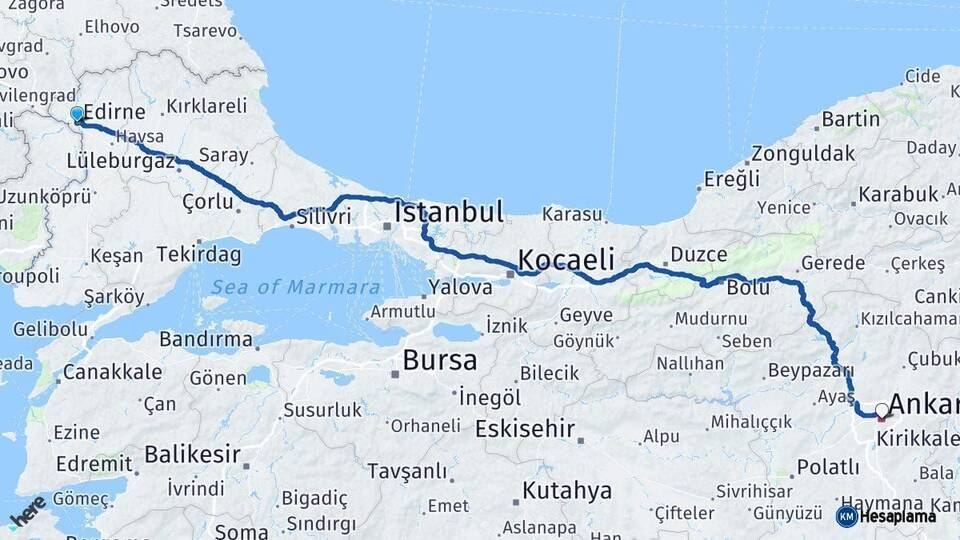 Edirne Ankara Arası Kaç Km - Yol Haritası
