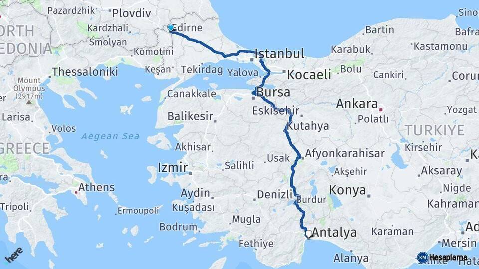 Edirne Antalya Arası Kaç Km - Yol Haritası
