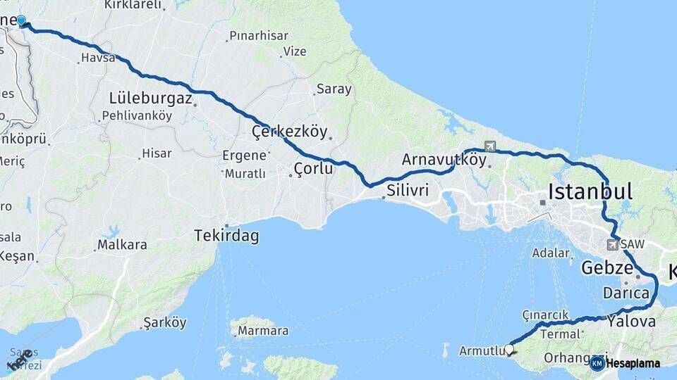 Edirne Armutlu Arası Kaç Km - Yol Tarifi