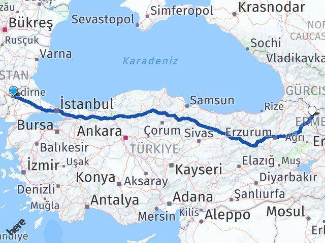 Edirne Arpaçay Kars Arası Kaç Km - Yol Haritası