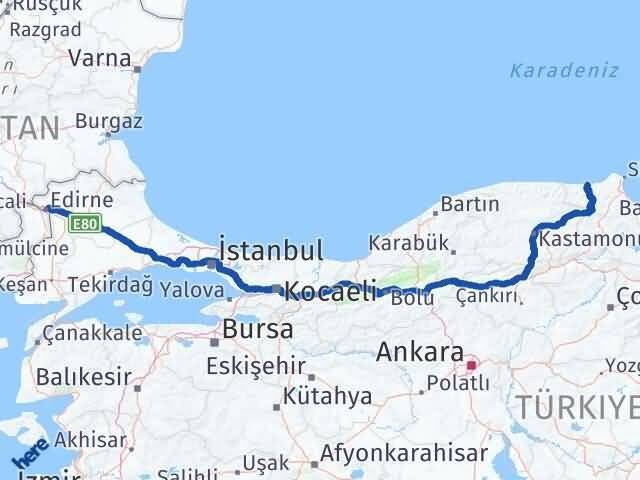 Edirne Ayancık Sinop Arası Kaç Km - Yol Haritası