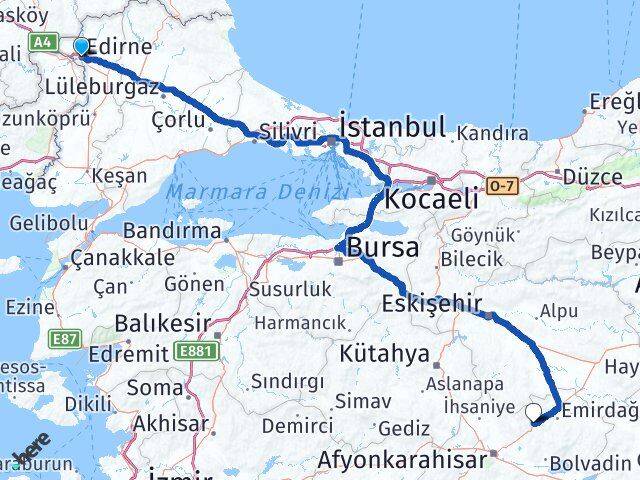 Edirne Bayat Afyonkarahisar Arası Kaç Km - Yol Haritası