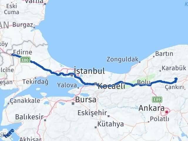 Edirne Bayramören Çankırı Arası Kaç Km - Yol Haritası