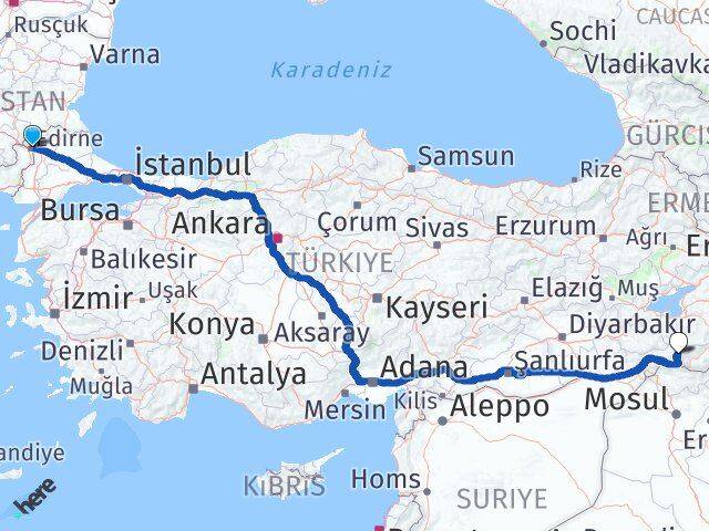 Edirne Beytüşşebap Şırnak Arası Kaç Km - Yol Haritası