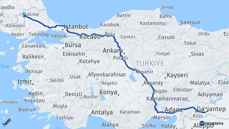 Edirne Birecik Şanlıurfa Arası Kaç Km - Yol Haritası