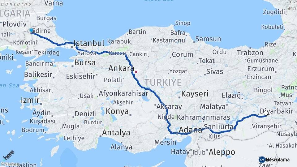 Edirne Bismil Diyarbakır Arası Kaç Km - Yol Haritası