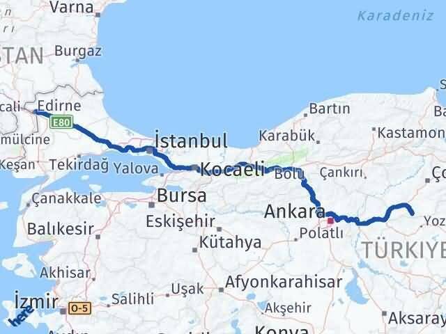 Edirne Boğazkale Çorum Arası Kaç Km - Yol Haritası