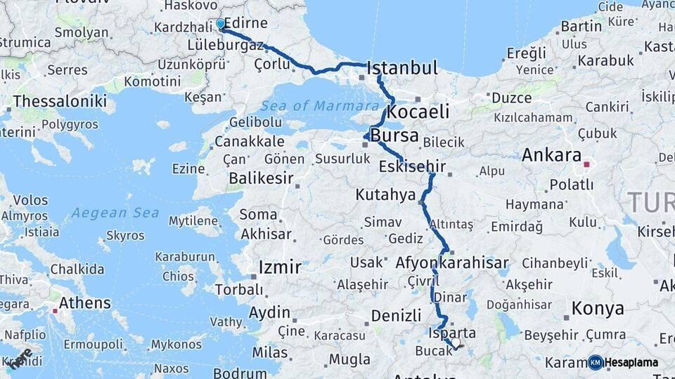 Edirne Bucak Arası Kaç Km - Yol Tarifi