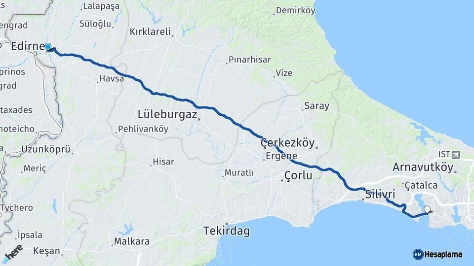Edirne Büyükçekmece İstanbul Arası Kaç Km - Yol Haritası