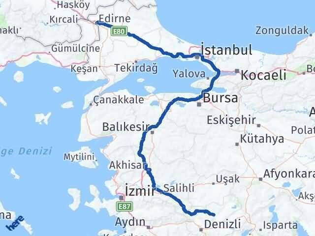 Edirne Çal Denizli Arası Kaç Km - Yol Haritası