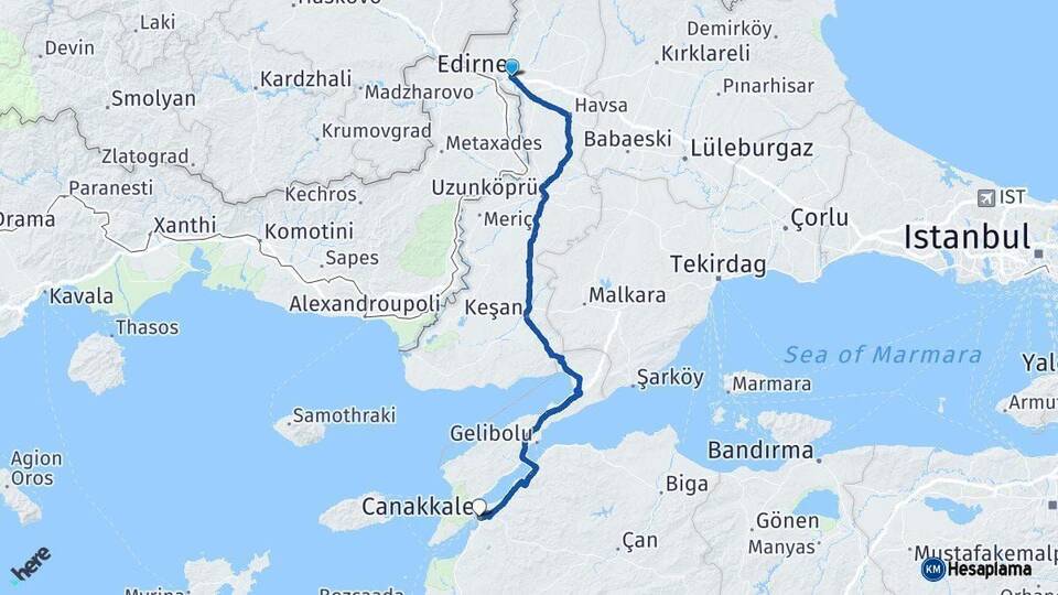 Edirne Çanakkale Arası Kaç Km - Yol Haritası