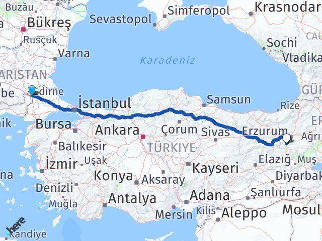 Edirne Çat Erzurum Arası Kaç Km - Yol Haritası