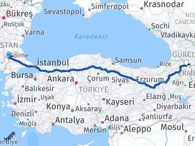 Edirne Çıldır Ardahan Arası Kaç Km - Yol Haritası