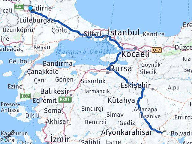 Edirne Çobanlar Afyonkarahisar Arası Kaç Km - Yol Haritası