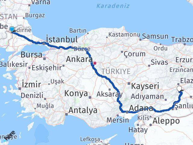 Edirne Çüngüş Diyarbakır Arası Kaç Km - Yol Haritası