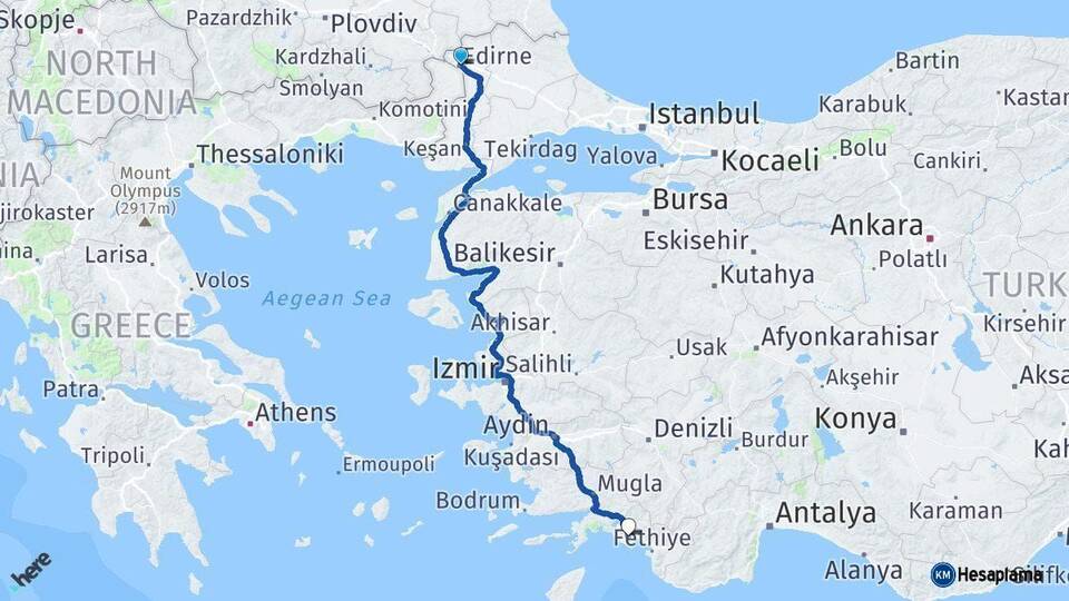 Edirne Dalaman Muğla Arası Kaç Km - Yol Haritası