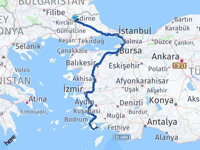 Edirne Datça Muğla Arası Kaç Km - Yol Haritası