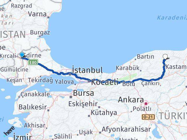 Edirne Devrekani Kastamonu Arası Kaç Km - Yol Haritası