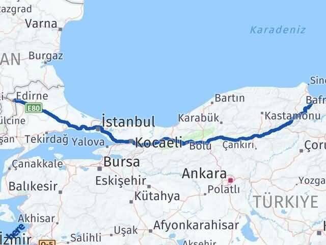 Edirne Dikmen Sinop Arası Kaç Km - Yol Haritası
