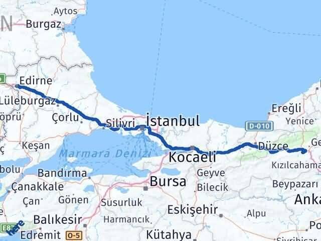 Edirne Dörtdivan Bolu Arası Kaç Km - Yol Haritası