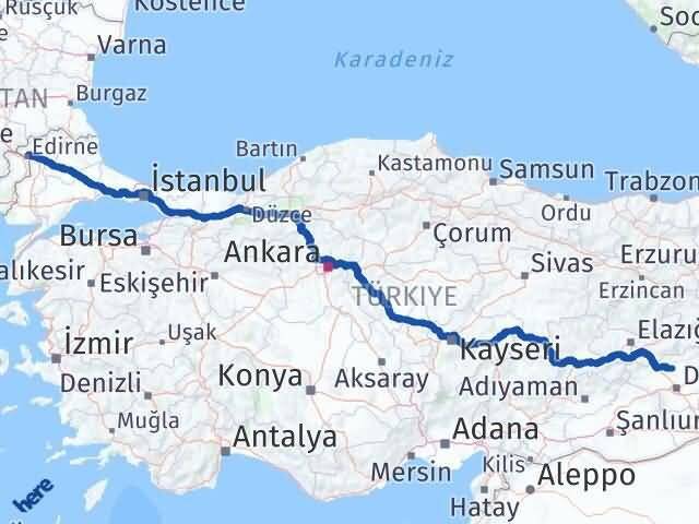 Edirne Eğil Diyarbakır Arası Kaç Km - Yol Haritası