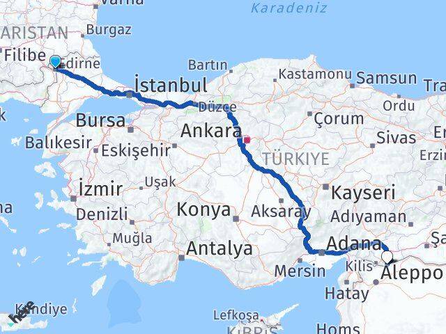 Edirne Elbeyli Kilis Arası Kaç Km - Yol Haritası